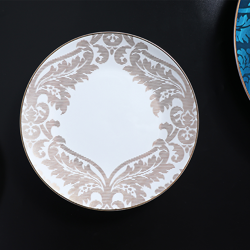 أواني الطعام الاسكندنافية مجموعات الذهب حافة العظام الصين مجموعة أطباق للمطعم