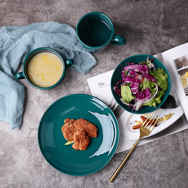 أواني الطعام الفاخرة الذهب الأخضر مجموعة أطباق المائدة البورسلين سعيد الفردي عشاء مجموعة الخزف اللامع الفخار للفندق