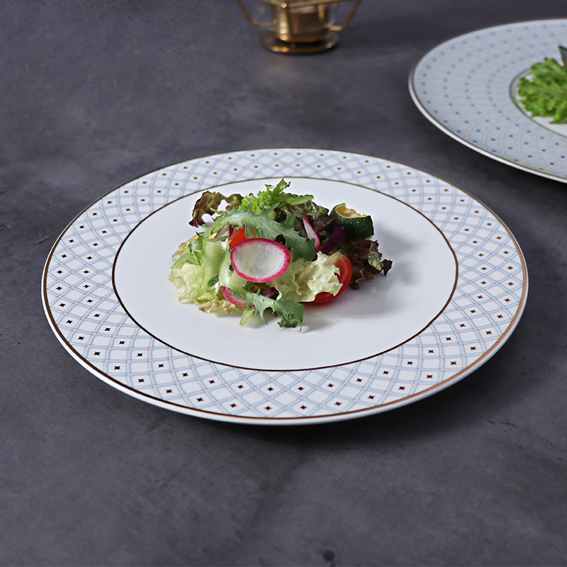 لوازم عيد الميلاد أطباق عشاء ذهبية حافة العظام أواني الطعام الصينية الجميلة