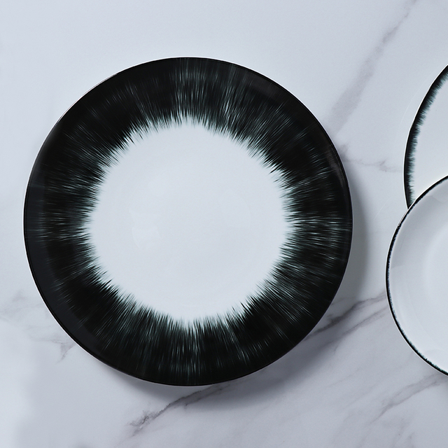 فندق وير أدوات مائدة جديدة لوحة طعام طعام بحري تصميم قنفذ أبيض وأسود أواني طعام صينية