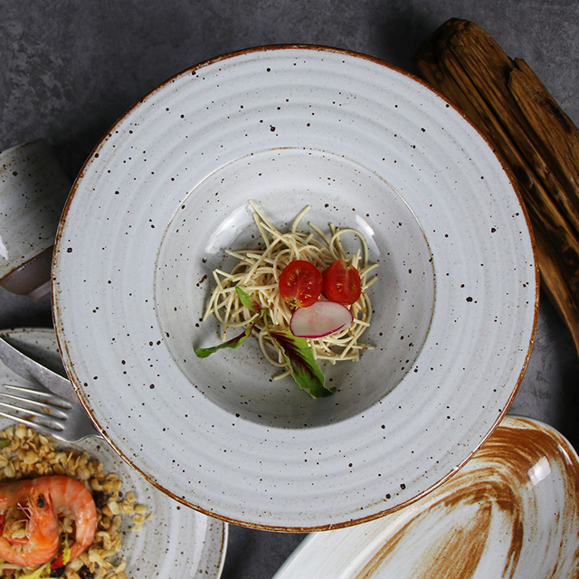 420 مللي الحساء أدوات المائدة لوحة ريفي الحجري طبق المعكرونة أواني الطعام أطباق المعكرونة للمطاعم 