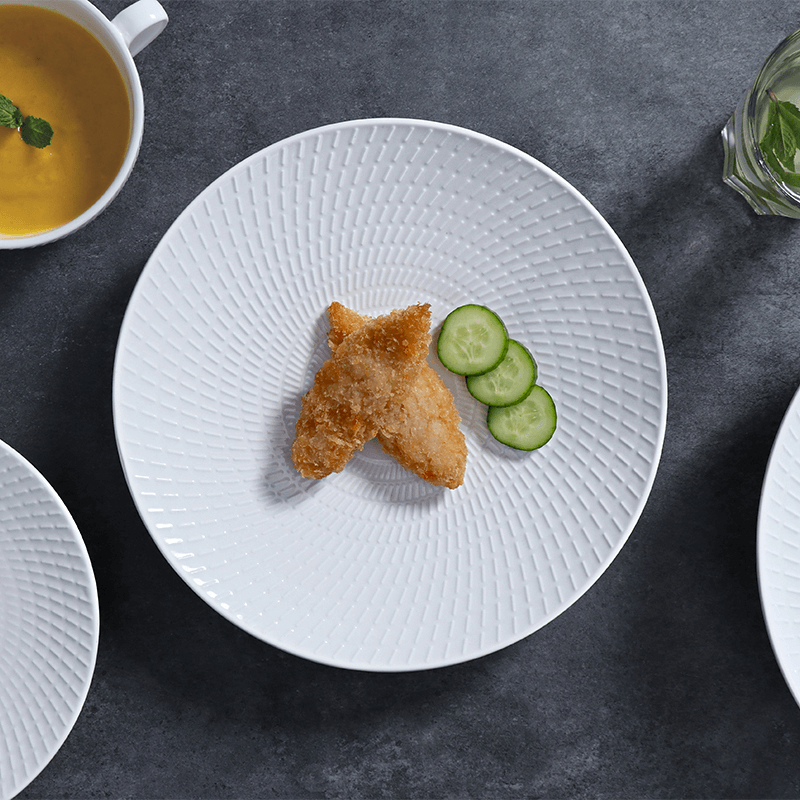 قوانغتشو مورد الفندق أطباق عشاء بيضاء غرامة الطعام طبق سيراميك للحفلات لوحة بورسلين بيضاء مخصصة للمطعم