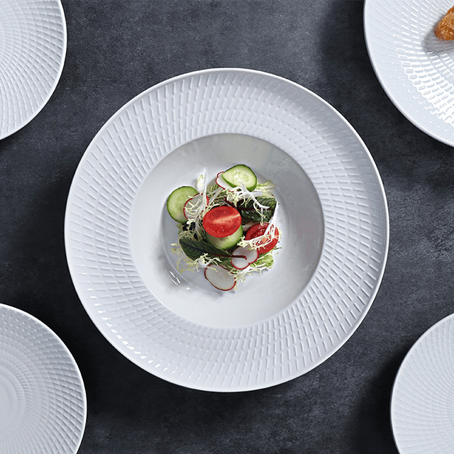 قوانغتشو مورد الفندق أطباق عشاء بيضاء غرامة الطعام طبق سيراميك للحفلات لوحة بورسلين بيضاء مخصصة للمطعم